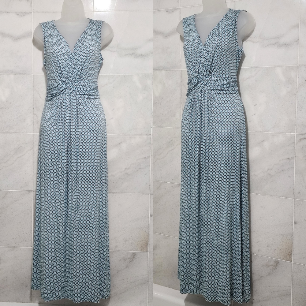 Talbots Floral Maxi Dress Knit Stretch Blue small